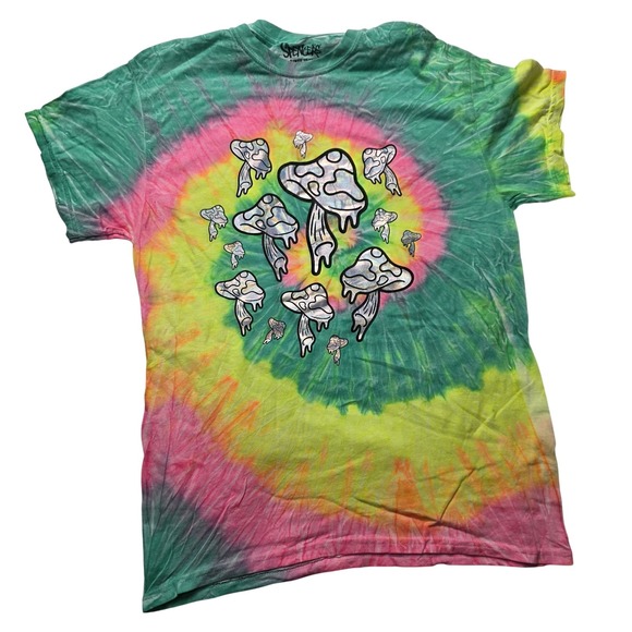Spencers Shirt Mens Medium Tie Dye Psychedelic Mushrooms Graphic Drip Neon Tee - Picture 1 of 12